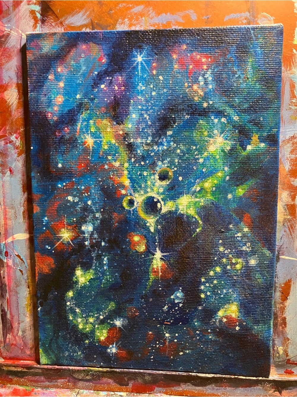 Original Galaxy Space painting UFO planet stars art by Artettina - Picture 4 of 6